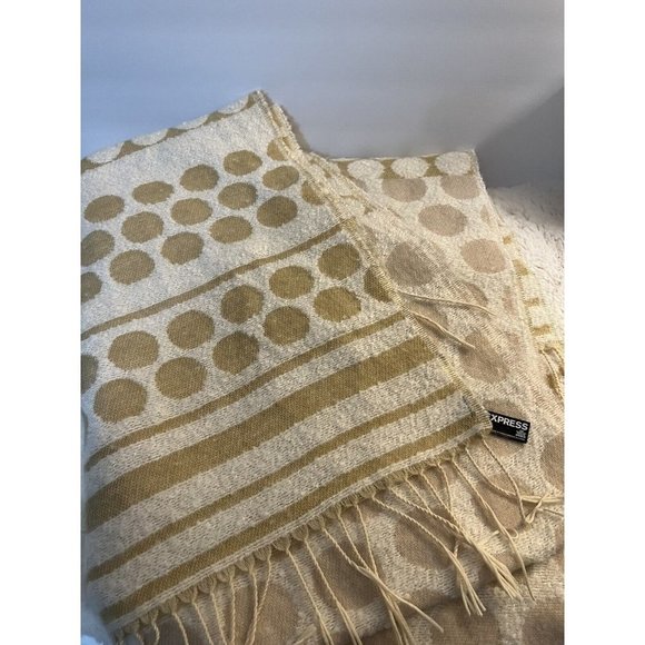 Express Neutral Blanket Scarf Fringe Large Cream Tan Geometric Excellent 31x78 - Picture 4 of 5